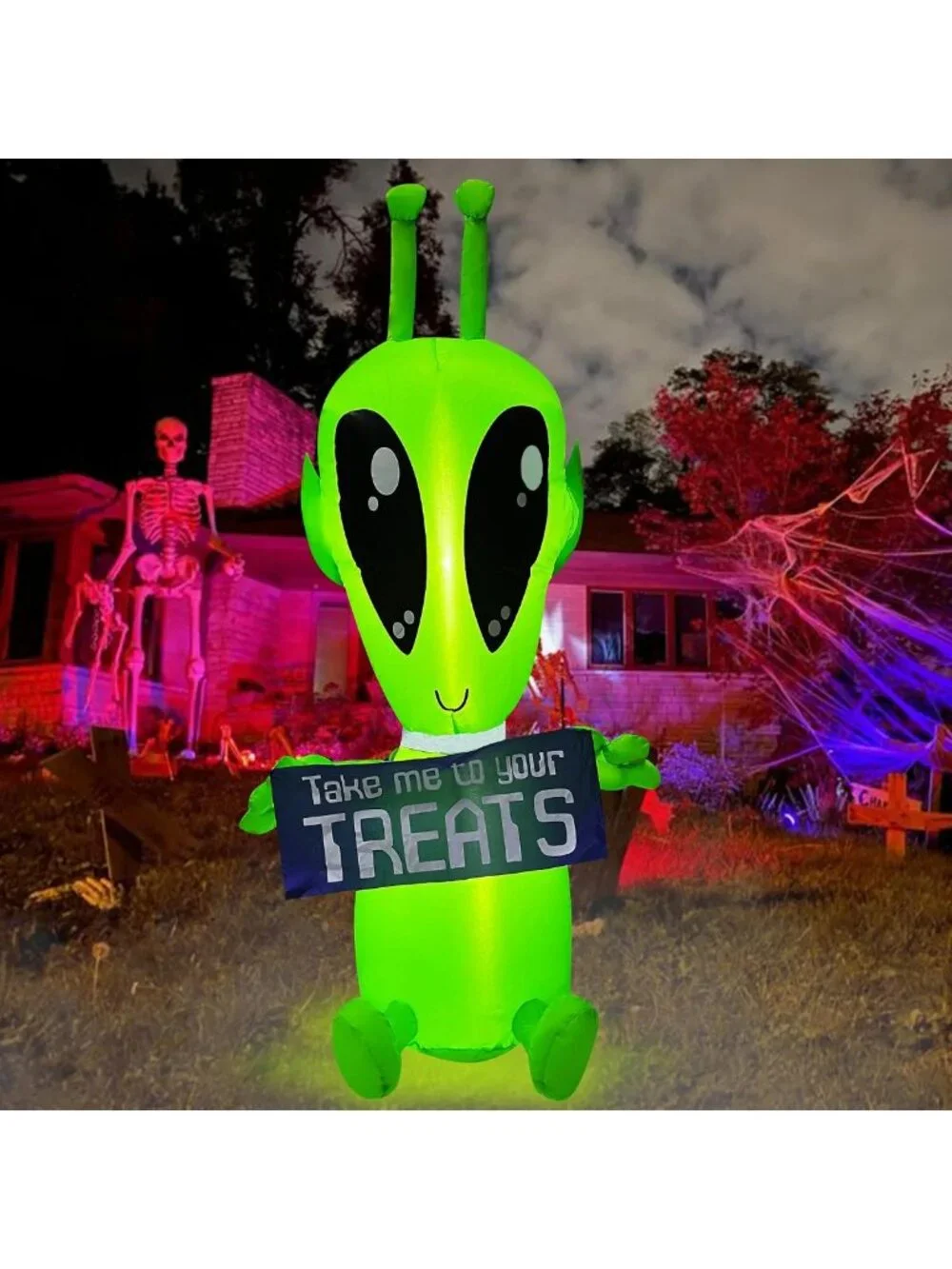 4FT Halloween Inflatable Alien with LED Lights - Fun Yard & Indoor Decor